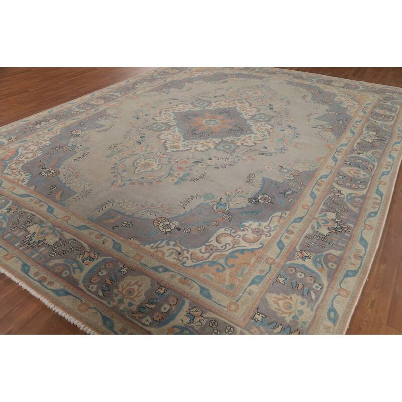 Tabriz Vintage Persian Area Rug Hand-Knotted Wool Carpet - 9'11" x 12'11"