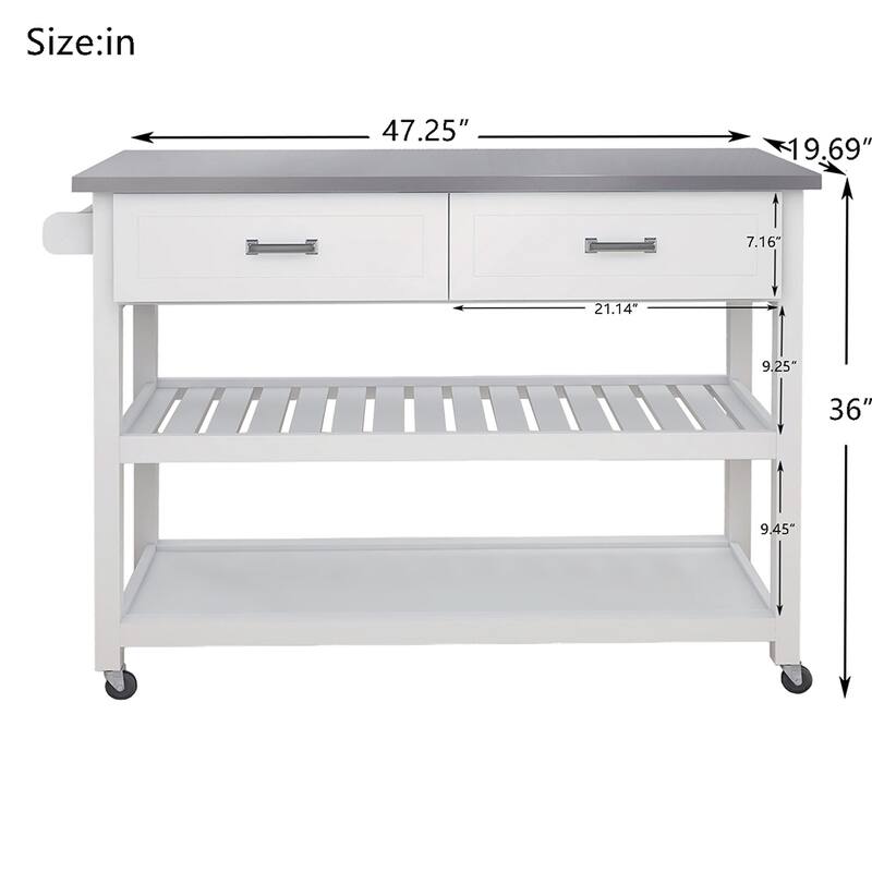 Kitchen Cart With Stainless Steel Counter Top 2 Drawers Rolling Kitchen Cart On Wheels For Home Kitchen Dining Room
