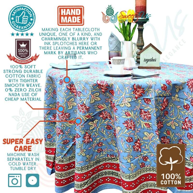 Cotton Floral Exuberance Tablecloth Round, Rectangle