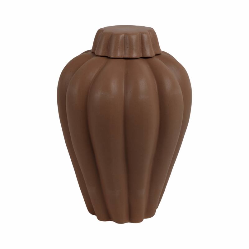 Stoneware Decorative Jar with Lid Fluted Sculpted Silhouette Style