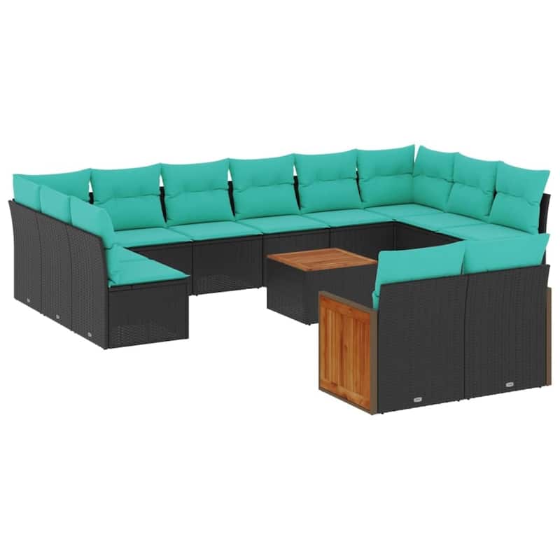 vidaXL 12 Piece Patio Sofa Set with Cushions Black Poly Rattan