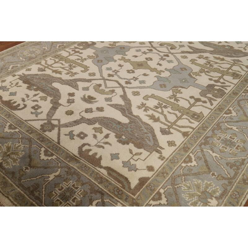 Ivory Oushak Indian Area Rug Handmade Wool Carpet - 8'1"x 9'8"