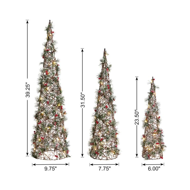 Glitzhome Set of 3 Lighted Christmas Plastic Tree with 75 Warm White LED Lights - Christmas Tree
