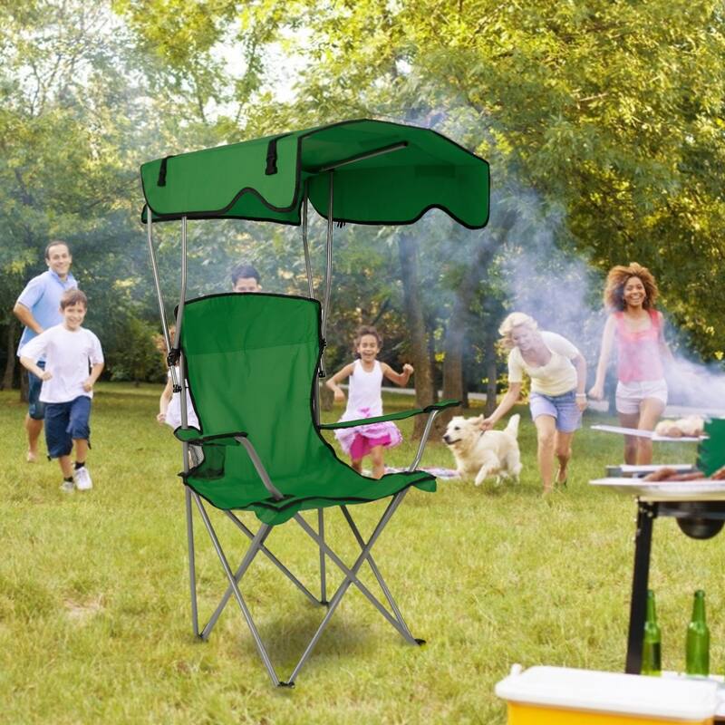 Foldable Beach Canopy Chair With Sun Shade Cup Holder 330LBS