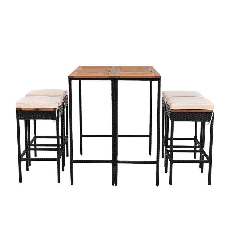 Outdoor Acacia Wood Patio Bar Table Set, High Top Pub Table and Stools