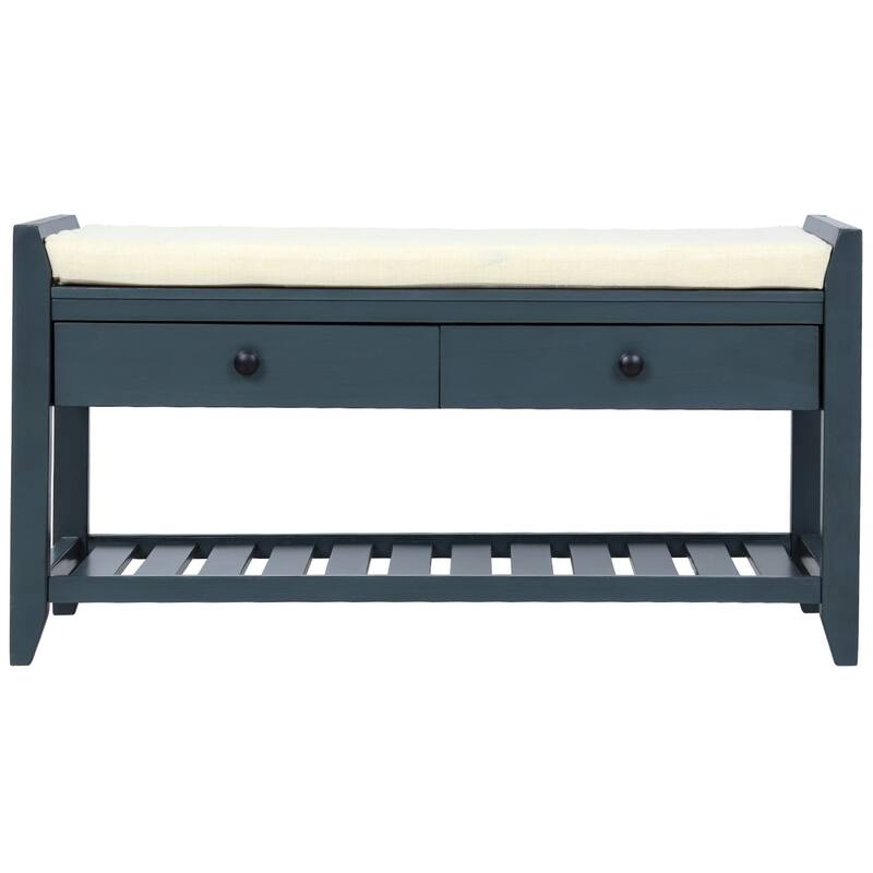 Multipurpose Entryway Storage Bench, Shoe Rack with Cushioned Seat, Drawer