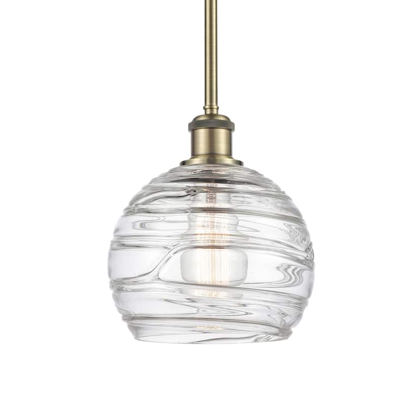 Innovations Lighting 516-1S-10-8 Athens Pendant Athens 8" Wide Mini - Clear Deco Swirl / Antique Brass
