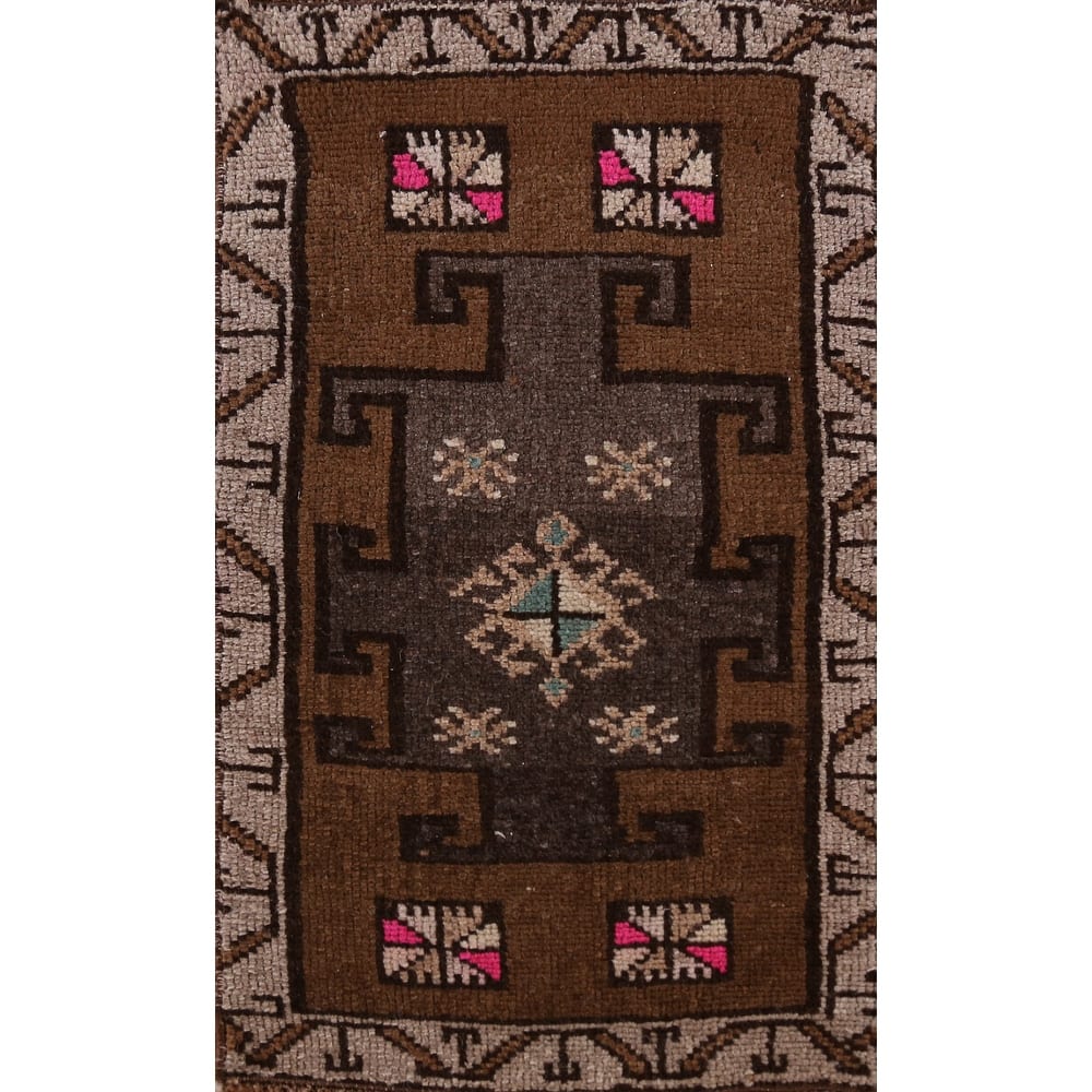 Hand Knotted Oriental 100% Wool Carpet Transitional Tribal Brown Anatolian Area Rug - 2' 8'' X 1' 7''