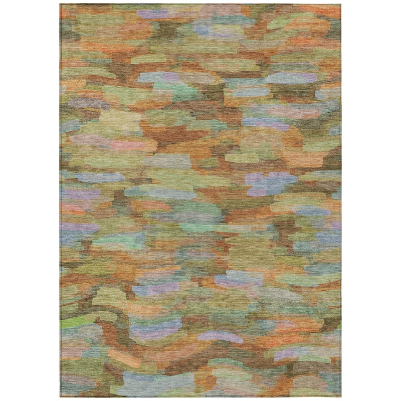 Machine Washable Indoor/ Outdoor Abstract Rock Chantille Rug