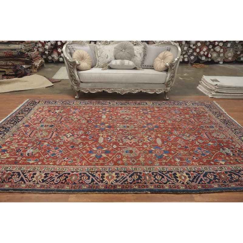 Hand Knotted Oriental 100% Wool Carpet Traditional Geometric Oranges & Rust Heriz (serapi) Area Rug - 10' 11'' X 8' 2''