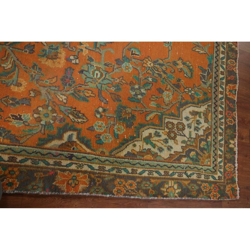 Hand Knotted Oriental 100% Wool Carpet Traditional Floral Oranges & Rust Hamedan Area Rug - 9' 6'' X 6' 6''