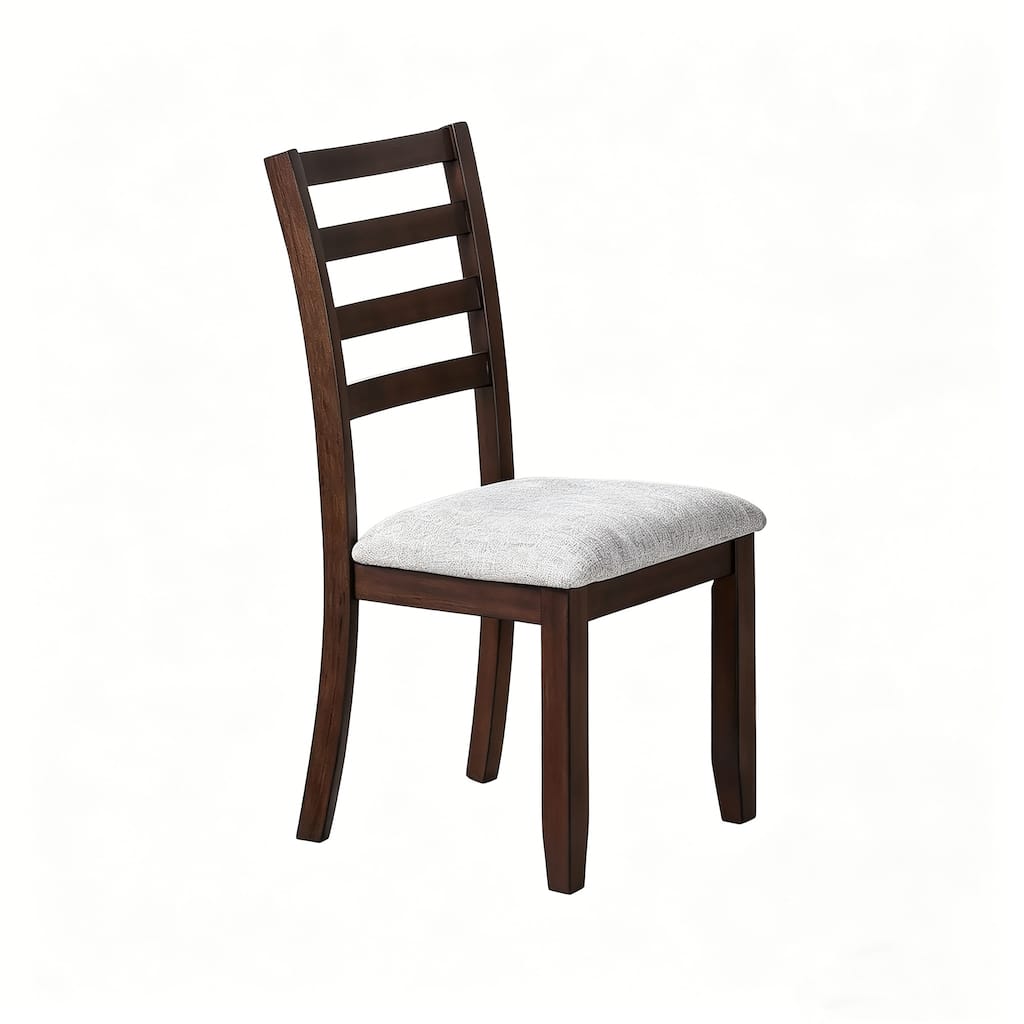 Set of 2 Ladder Back Dining Chairs with Upholstered Seat, Solid Wood Frame, Walnut Finish, Farmhouse Style