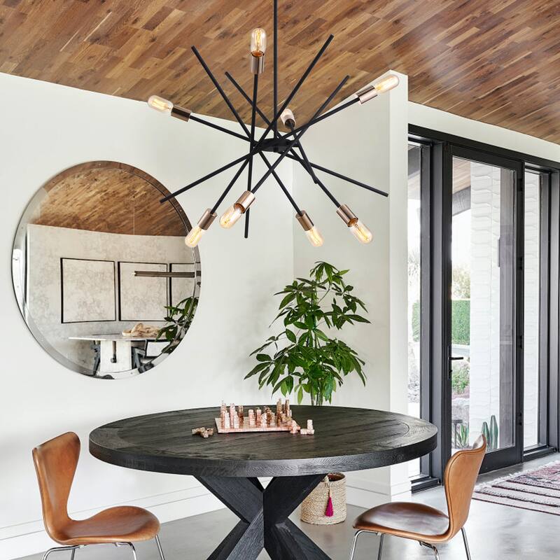 Modern Industrial 8-Light Sand Black and Gold Sputnik Sphere Chandelier - 31.5" W