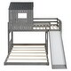 preview thumbnail 9 of 47, Playhouse-inspired Style Twin Over Full Wooden Bunk Bed,Loft Bed with Playhouse,Farmhouse, Ladder, Slide and Guardrails