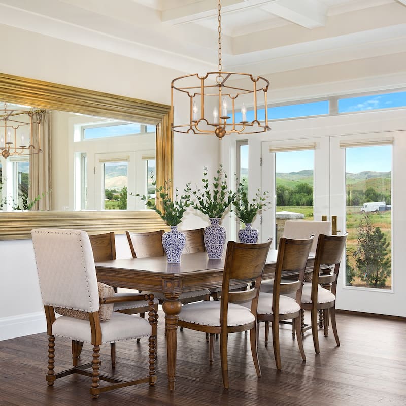 Alisar Mid-century Modern Drum Chandelier Farmhouse Lantern Dining Room French Country Lighting - D22"x H75‘’