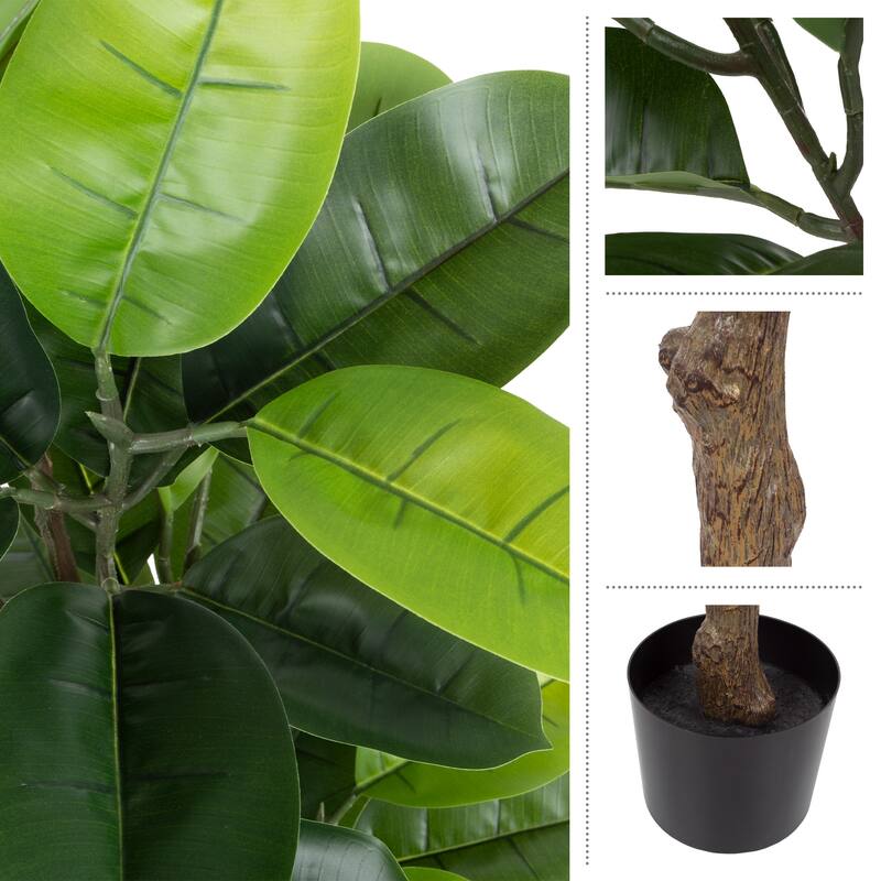 Artificial Rubber Plant - 51-Inch Faux Tree with Natural-Feel Leaves by Pure Garden (Green)