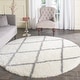 preview thumbnail 10 of 57, SAFAVIEH Montreal Shag Leefke Trellis 2-inch Thick Rug 6'7" x 6'7" Round - Ivory/Grey
