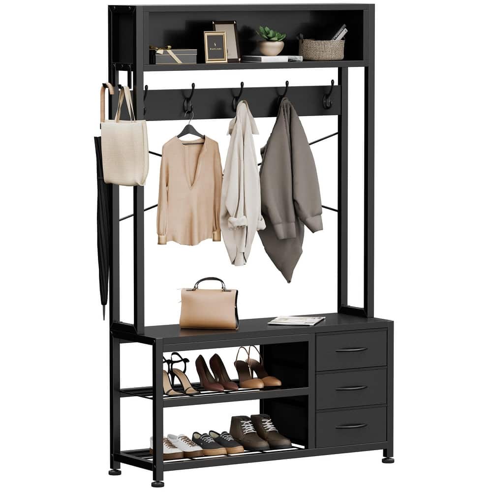 5-in-1Hall Tree Entryway Shoe Rack with 7 Hooks& 3 Drawers