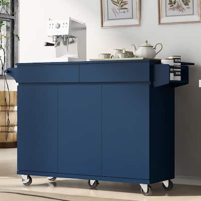 Kitchen Island Kitchen Storage Cart with Folding Plate Spice Rack, Adjustable Shelf Towel Rack and 2 Drawers, for Kitchen