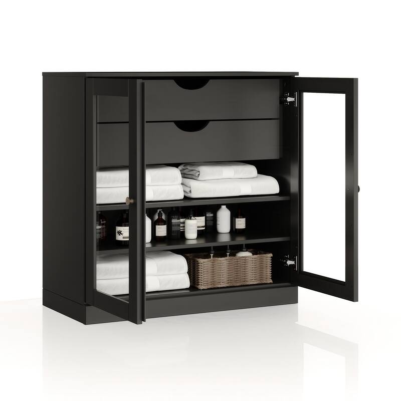 Palace Imports 100% Solid Wood 32" Bathroom Cabinet with Clear Glass Doors, 2-Drawers and Adjustable Shelves