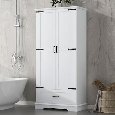 Modern Tall Bathroom Storage Cabinet, Cabinet with Two Doors and One Drawer, Adjustable Shelf, MDF Board