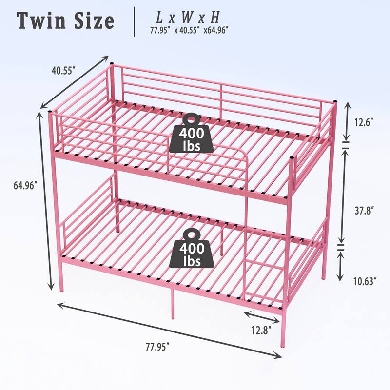 Bunk Bed with Ladder and high Guardrail, Able to Split, Metal Bunk Bed, Storage Space, Noise Free,Twin Over Twin Size