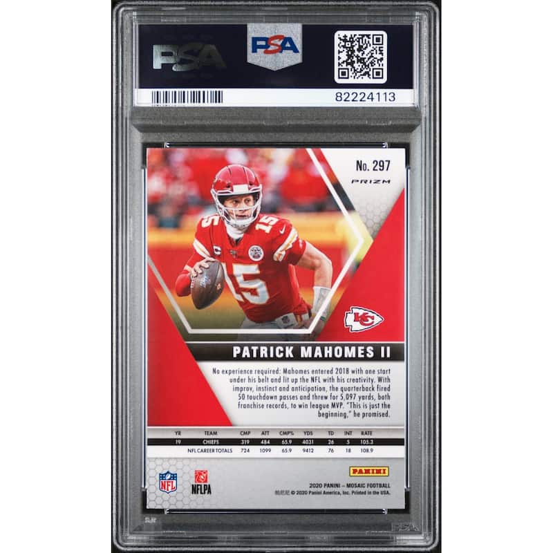 Patrick Mahomes 2020 Panini Mosaic Silver Prizm Card #297 Graded PSA 10 - 8' x 11'
