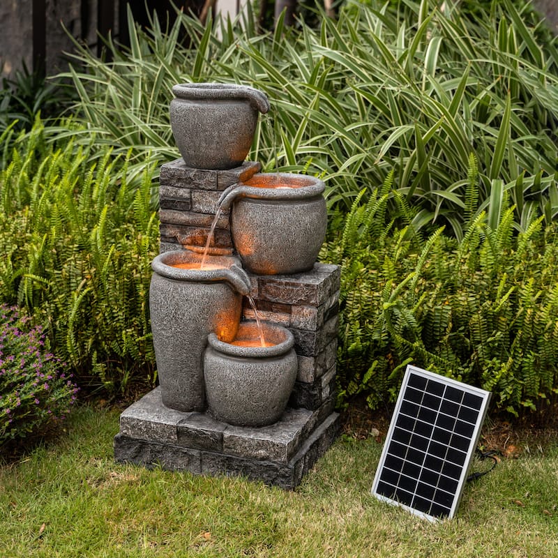 Teamson Home 30.71" 4-Tier Solar-Powered Outdoor Water Fountain