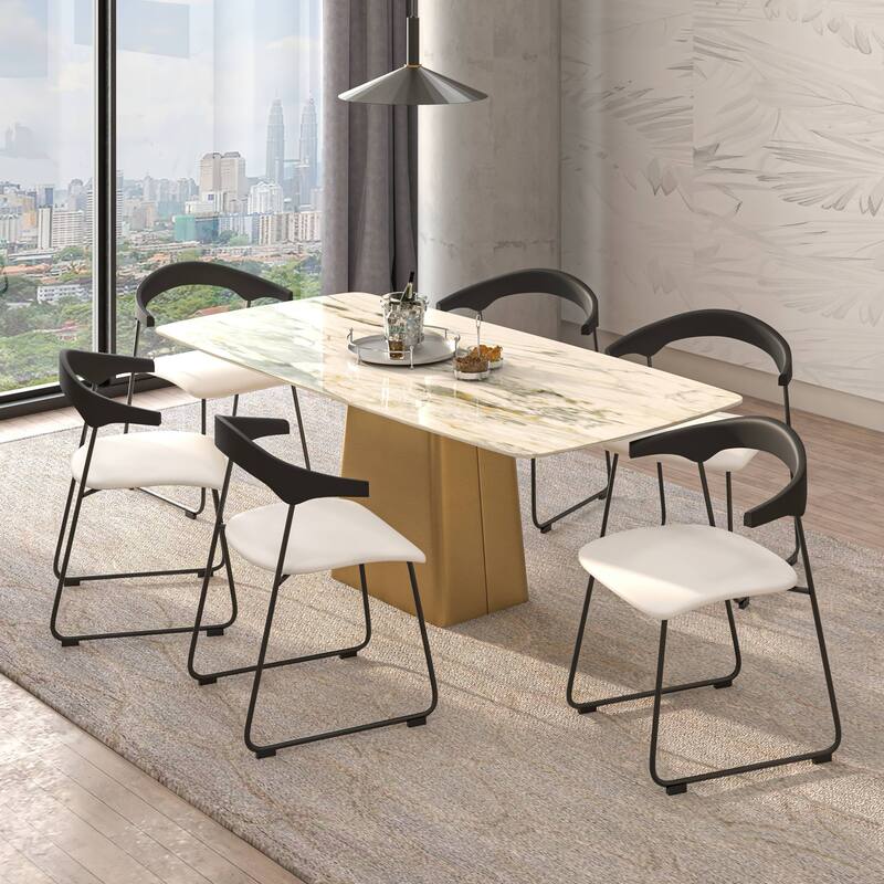 Upholstered Dining Chair in Leather with Iron Legs Set of 4 Lyra Collection