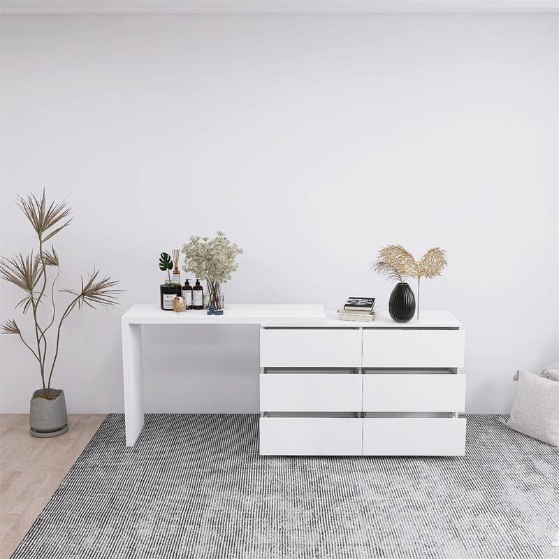 Extended Desktop 6 Drawers Storage Vanity without Handle
