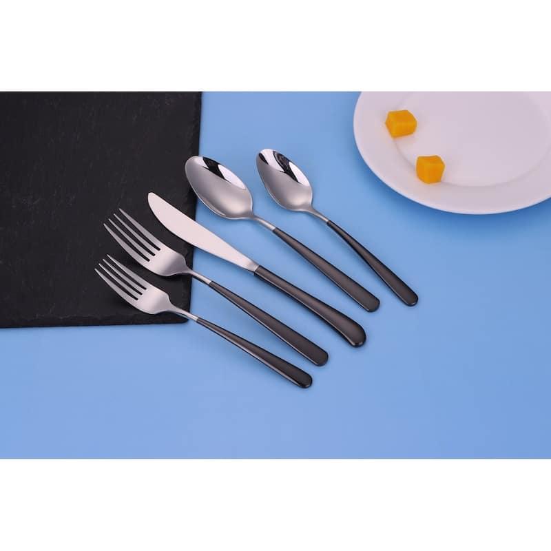 20 Pc Flatware Set Silver With Black Handles - Service For 4