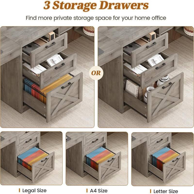 96.5" Computer Desk 3 Drawers Home Office Desk 8 Open Shelves