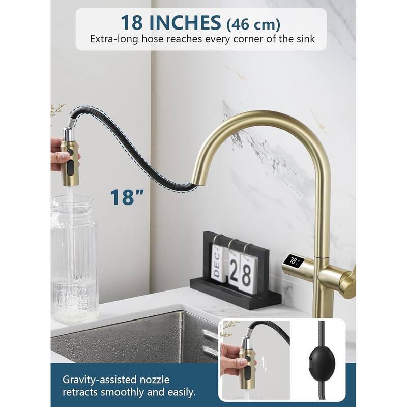Lefton Touchless Pull-Out Kitchen Faucet, Hands Free Motion Sensor Activated, Battery-Free Temperature Display, KF2206