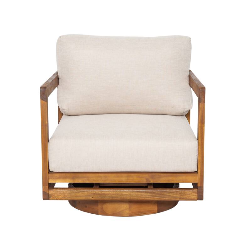 Christopher Knight Home - Outdoor Swivel Solid Acacia Wood Lounge Chair with Beige Cushion