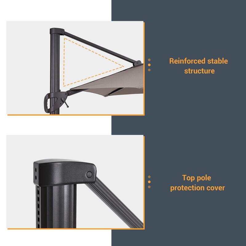 LIVOOSUN 11Ft LED Patio Hanging Octagon Cantilever Umbrella with 360-degree Rotating Canopy