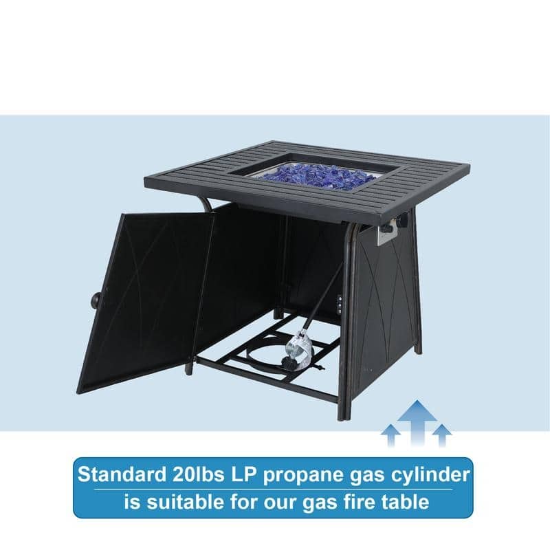 Sophia & William Gas Fire Pit Table, 28 50,000BTU Progane Fire Pits Table with Blue Fire Glass and Lid, Black