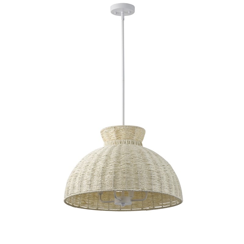 Boho Woven Rope Pendant Light Matte White and Beige 4 Light Ceiling Lamp for Dining Room or Kitchen Island