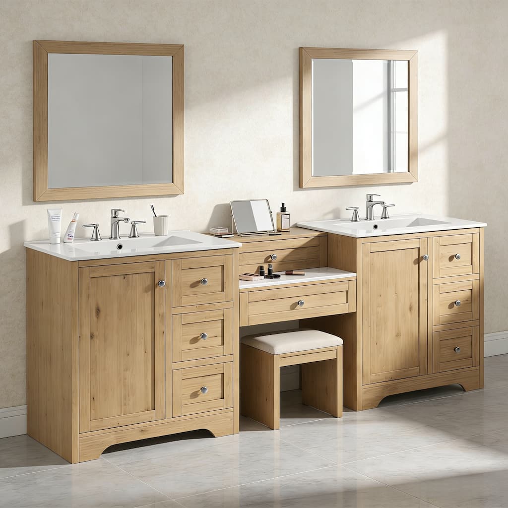 Christopher Knight Home - Wooden 84 Inches Double Sink Bathroom Vanity (Separate Sink) with Engineered Stone Countertop