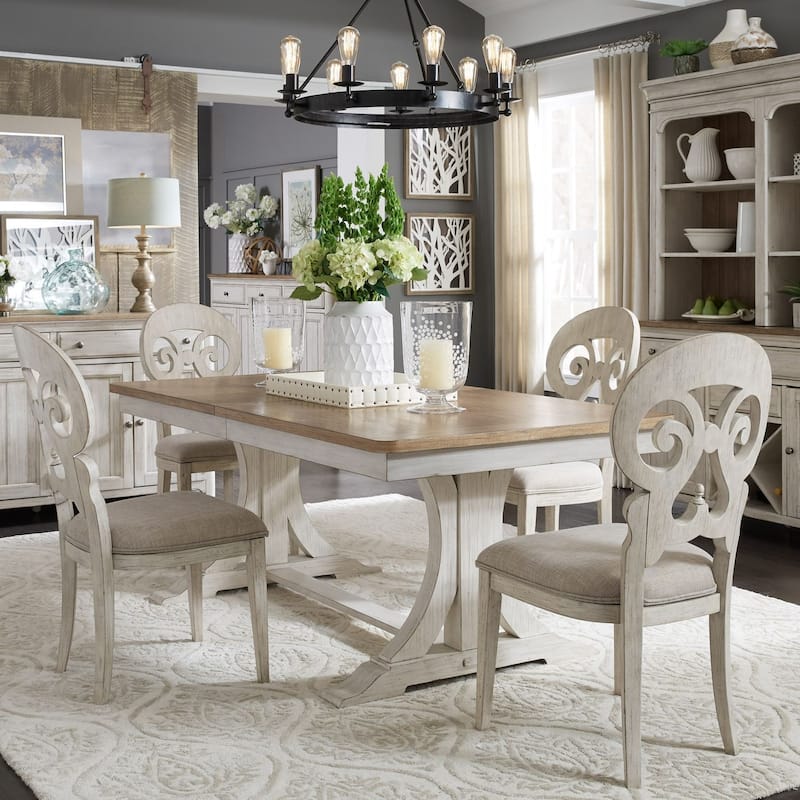 Farmhouse Reimagined Antique White with Chestnut Trestle Table - Chestnut
