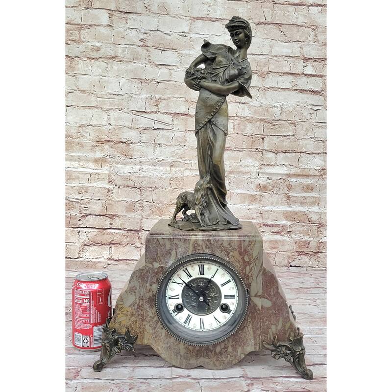 Figurative Bronze Marble French Clock Art Deco Sculpture Antique Reproduction Moreau