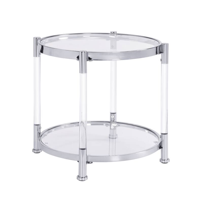 Contemporary End Table with Tempered Glass Top