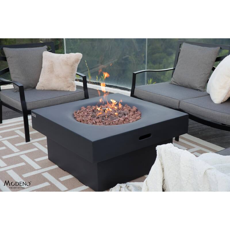 Modeno Branford 50,000 BTU Black Concrete Natural Gas Fire Table with Lava Rocks & Cover - 34.3 X 34.3 X 16.9