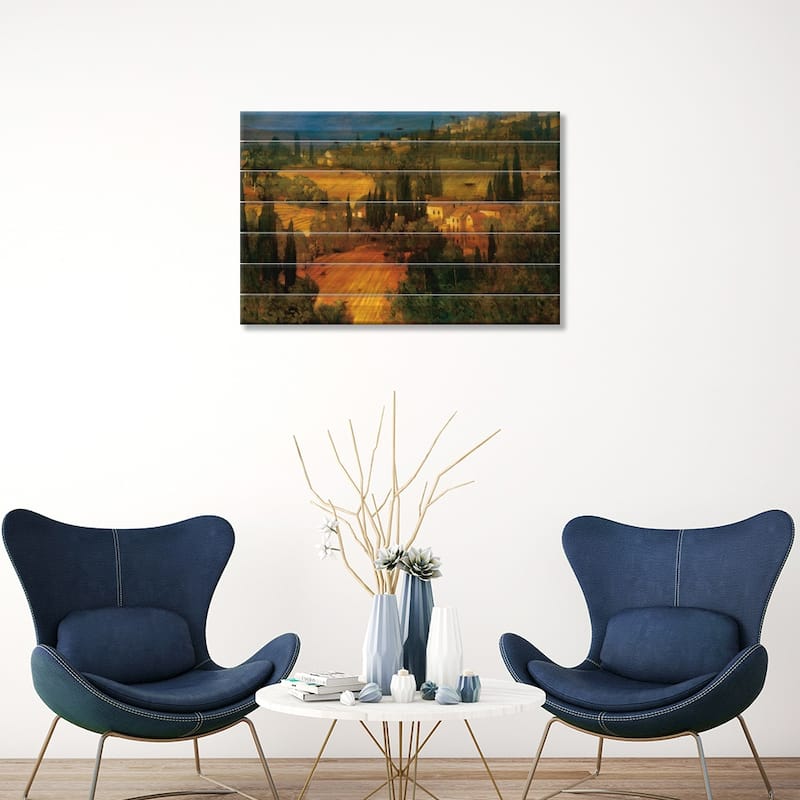 Hillside - Tuscany Print On Wood by Philip Craig - Multi-Color