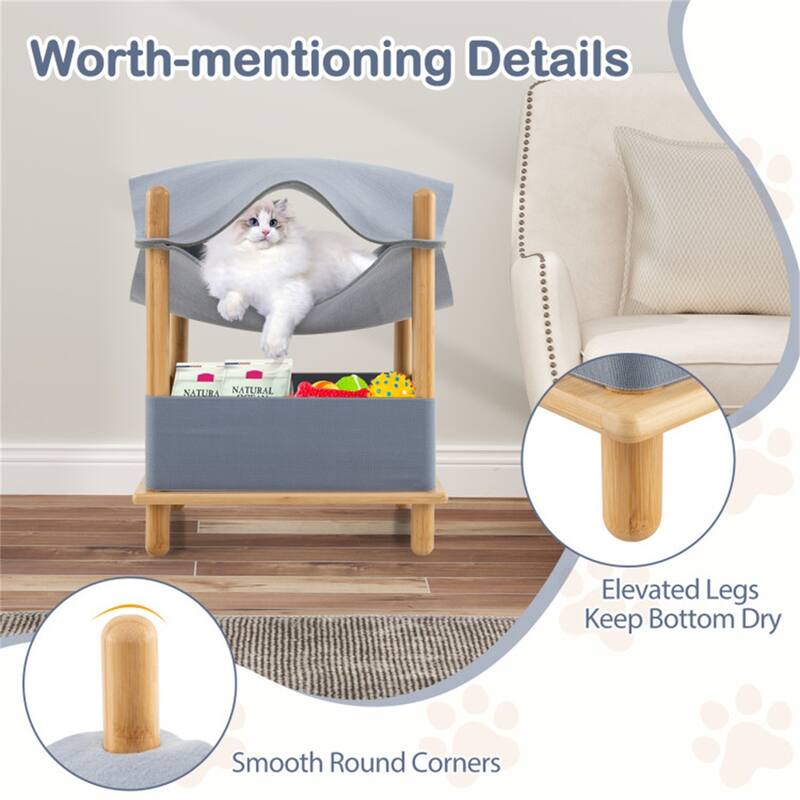 2-Tier Felt Cat Condo With Hammock And Storage Shelf - 18" x 18" x 21"