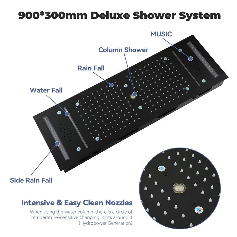 Luxury Shower System, 64-Color LED Music Multi-Function Thermostatic Shower Faucet Set with 6 Body Jets & Handheld Shower Head