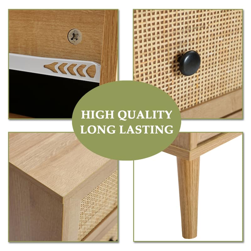 35" Wide 3-Drawer Rattan Light Oak Finish Wood Dresser