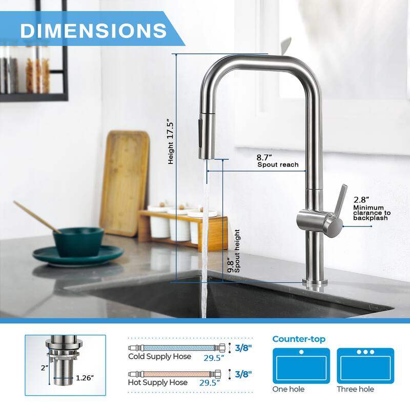 Single Handle Pull Down Sprayer Kitchen Faucet with Brushed Nickel