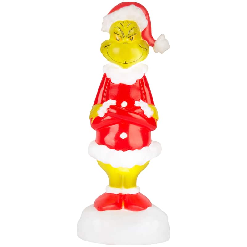 Lighted Blow Mold Decor-Grinch w/Santa Suit-14"-Dr. Seuss