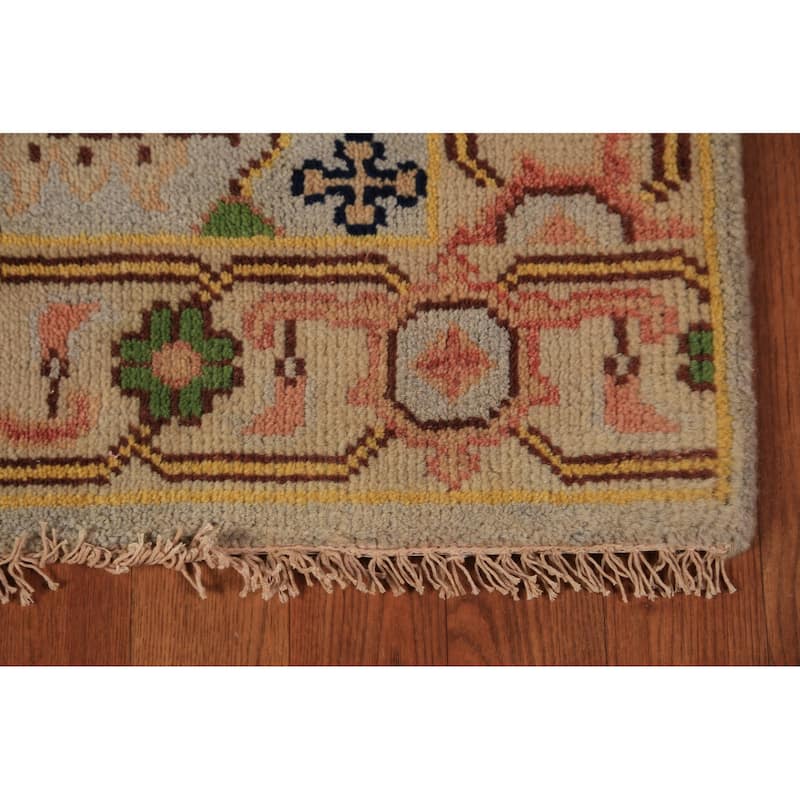 Transitional Beige Oushak Indian Foyer Rug Hand-Knotted Wool Carpet - 2'11"x 5'0"