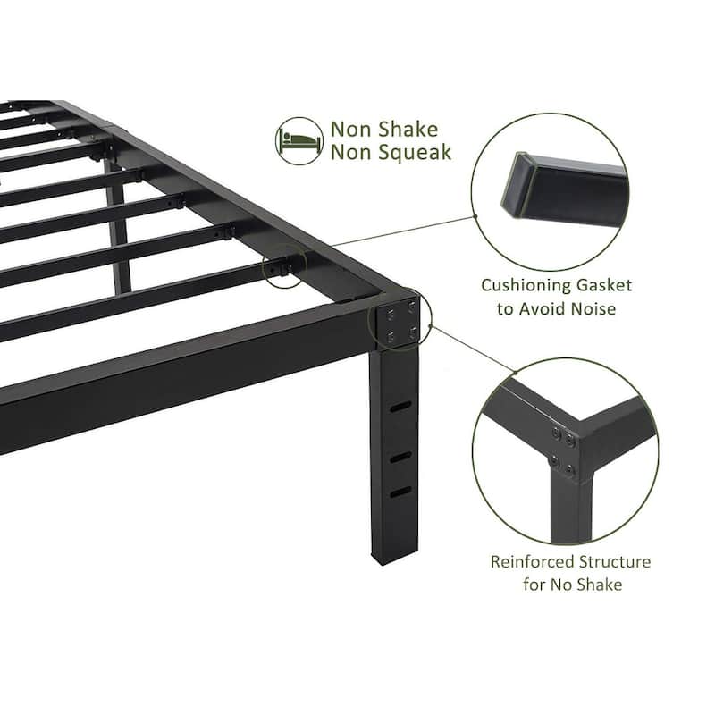 18 Inch Maximum Storage Bed Frame/Reinforced Platform /3500lbs Heavy Duty/Easy Assembly/Mattress Foundation/Steel Slat, Queen
